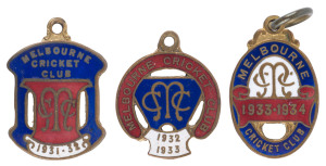 MELBOURNE CRICKET CLUB, membership medallions for 1931-32 (No.855), 1932-33 (No.1233) and 1933-34 (No.768); all by C. Bentley. (3 items).