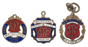 MELBOURNE CRICKET CLUB, membership medallions for 1934-35 (No.568), 1935-36 (No.549) and 1936-37 (No.875); all by C. Bentley. (3 items).