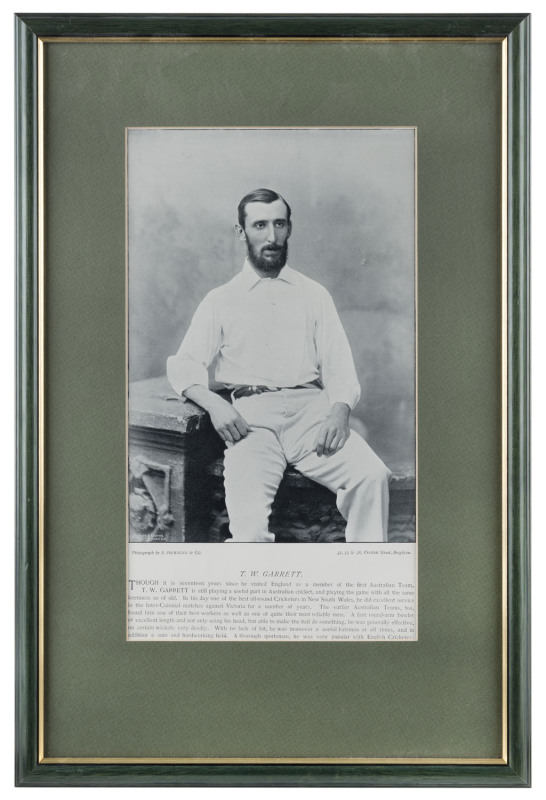 VANITY FAIR CRICKET PRINTS: set of six prints by Spy (Sir Leslie Ward), comprising English players "Scotton", "Lord Harris" & "P.F Warner" and Australian players "Hugh Trumble", "H.Graham" & "T.W. Garrett; all framed & glazed , overall 31x48cm.