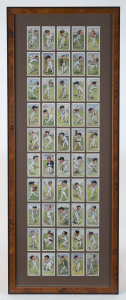 1926-93 selection of sets all mounted, framed & glazed comprising John Player & Son 1926 'Caricatures by "RIP"' (50, Cat £100), County Print Services '1960s Test Cricketers' (25) & 1993 'Australian Test Cricketers' (25), also a faded set of 50 cards showing 19th century players (brand unknown, backs covered); various frame sizes, largest being 32x84cm. (4 items).