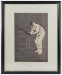 Selection of cricket-themed prints including "Fuller Pilch playing for Kent against Sussex, 1837", "Victor Trumper" print from a photograph taken by George Beldam showing Trumper's strokeplay, Chevallier Taylor 1905 print of Warwick Armstrong (Australian 