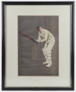 Selection of cricket-themed prints including "Fuller Pilch playing for Kent against Sussex, 1837", "Victor Trumper" print from a photograph taken by George Beldam showing Trumper's strokeplay, Chevallier Taylor 1905 print of Warwick Armstrong (Australian