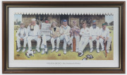 Selection of cricket-themed prints including "Fuller Pilch playing for Kent against Sussex, 1837", "Victor Trumper" print from a photograph taken by George Beldam showing Trumper's strokeplay, Chevallier Taylor 1905 print of Warwick Armstrong (Australian - 3