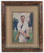 Selection of cricket-themed prints including "Fuller Pilch playing for Kent against Sussex, 1837", "Victor Trumper" print from a photograph taken by George Beldam showing Trumper's strokeplay, Chevallier Taylor 1905 print of Warwick Armstrong (Australian - 4