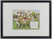 Charlie Crombie: "The Laws of Cricket" twelve humourous cartoon prints interpreting the rules of the game, produced to promote Perrier Water, plus a reprint of the cover of the book by Crombie; all the cartoons are mounted, framed & glazed, each overall 2 - 2