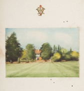 RANJITSINHJI OF NAWANAGAR: A group of 4 greetings cards (16.5x20.50cm) gilt-embossed crests each with a different coloured etching&nbsp; comprising Ballynahinch Castle (Ireland), Jamnagar House & Flower Garden (Staines, England) plus Vibha-Vilas Palace, Jamnag - 2