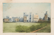 RANJITSINHJI OF NAWANAGAR: A group of 4 greetings cards (16.5x20.50cm) gilt-embossed crests each with a different coloured etching&nbsp; comprising Ballynahinch Castle (Ireland), Jamnagar House & Flower Garden (Staines, England) plus Vibha-Vilas Palace, Jamnag - 4