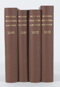 1890 - 1893 WISDEN'S ALMANACKS, individually rebound into hard covers preserving the original soft covers and advertisements (1890), but no covers or advertisements in the next 2 and only the end advertisements in the last. (4 volumes).