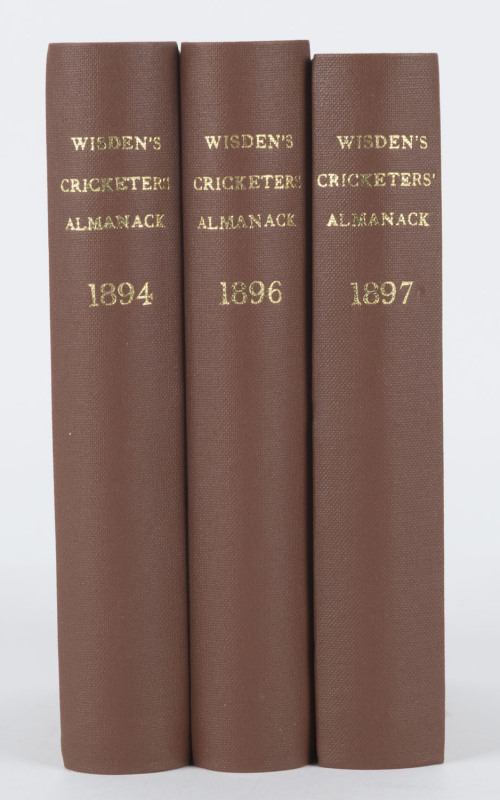 1894, 1896 & 1897 WISDEN'S ALMANACKS, rebound into hard covers without original wrappers and advertisements. (3 vols.)