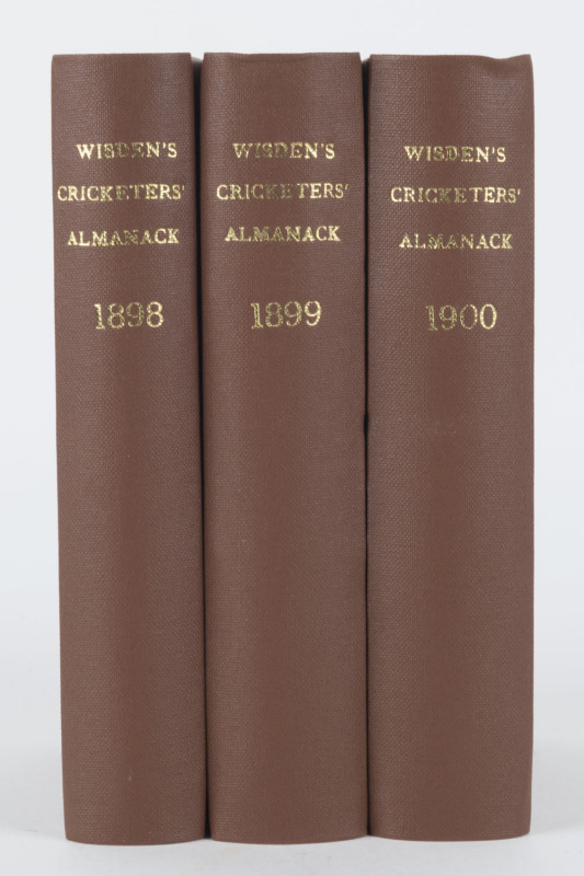 1898, 1899 & 1900 WISDEN'S ALMANACKS, rebound into hard covers without original wrappers and some advertisements. (3 vols.)