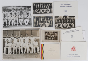AUSTRALIA TEAM POSTCARDS: 1905, 1930 & 1938 Teams plus a 1932 50th anniversary card showing the 1882 team, plus press agency photos of 1948 team (20x15cm) and 1938 Western Australia state team (25.5x20.5cm); also ENGLAND Touring Team greetings cards comprising 1950-51 MCC to Australia & New Zealand, 1970-71 MCC Tour of Australia & New Zealand, 1979-80 to Australia & India (plus a second card with team signatures), 1982-83 to Australia & New Zealand and 1984-85 to India & Australia; (12 items).