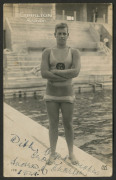 1924 Paris, VIII Summer Olympics: SWIMMING: signed photograph of Australian Andrew "Boy" Charlton who won gold in 1924 Paris Olympics 1500m freestyle and also bronze in the 400m frestyle behind "Tarzan" actor Johnny Weismuller; also a page from British 19 - 2