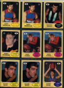 1970-75 Scanlens "Footballers" array with many duplicates comprising 1970 [62], 1972 [42], 1973 Series A [13] & Series B [6], 1974 [9, incl. 2 checklists], 1975 [5, incl 3 checklists], condition fair to VF. (137) - 3