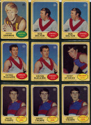 1970-75 Scanlens "Footballers" array with many duplicates comprising 1970 [62], 1972 [42], 1973 Series A [13] & Series B [6], 1974 [9, incl. 2 checklists], 1975 [5, incl 3 checklists], condition fair to VF. (137) - 12