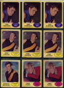 1970-75 Scanlens "Footballers" array with many duplicates comprising 1970 [62], 1972 [42], 1973 Series A [13] & Series B [6], 1974 [9, incl. 2 checklists], 1975 [5, incl 3 checklists], condition fair to VF. (137) - 14