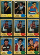 1970-75 Scanlens "Footballers" array with many duplicates comprising 1970 [62], 1972 [42], 1973 Series A [13] & Series B [6], 1974 [9, incl. 2 checklists], 1975 [5, incl 3 checklists], condition fair to VF. (137) - 17