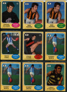 1970-75 Scanlens "Footballers" array with many duplicates comprising 1970 [62], 1972 [42], 1973 Series A [13] & Series B [6], 1974 [9, incl. 2 checklists], 1975 [5, incl 3 checklists], condition fair to VF. (137) - 18