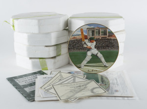 AUSTRALIA'S CRICKETING GREATS: series of 8 plates issued by The Bradford Exchange, comprising Don Bradman, Greg Chappell, Rod Marsh, Dennis Lillee, Jeff Thomson, Allan Border, Bill O'Reilly & Victor Trumper; as new within original packaging, CofA for each