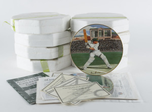 AUSTRALIA'S CRICKETING GREATS: series of 8 plates issued by The Bradford Exchange, comprising Don Bradman, Greg Chappell, Rod Marsh, Dennis Lillee, Jeff Thomson, Allan Border, Bill O'Reilly & Victor Trumper; as new within original packaging, CofA for each plate.