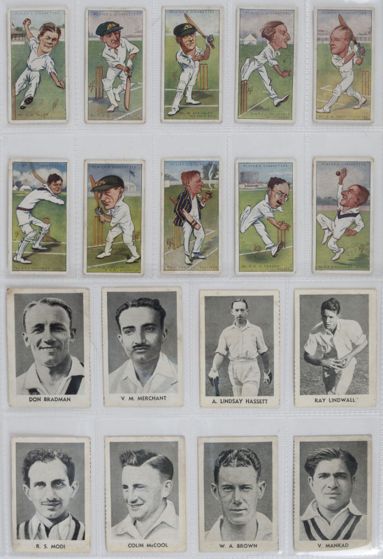 1926-48 CRICKET CARDS: complete sets comprising 1926 Players "Cricketers, Caricatures by RIP" [50]; 1928 Wills "Cricketers" [50]; 1932 Godfrey Phillips "Test Cricketers 1932-1933" [38], 1936 Churchman "Cricketers" [50], 1947 Radio Fun (Amalgamated Press)