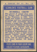 FITZROY: 1964 Scanlens "Footballers" No.12 Russell Crow, VG. - 2