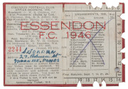 ESSENDON: Member's Season Ticket for 1946, No 2244, with fixture list & hole punched for each game attended. Good condition. [Premiership Year - Essendon's 8th Premiership.] - 2