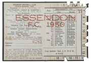 ESSENDON: Member's Season Ticket for 1950, No 5751, with fixture list & hole punched for each game attended. Good condition. [Another premiership year - Essendon's 10th.] - 2
