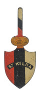 ST KILDA: 1910-11 Sniders & Abrahams "Football Club shields" for St Kilda [1/39 known] in club colours of red, black & white, reverse inscribed "Smoke STANDARD Cigarettes"; VG condition. Rare.