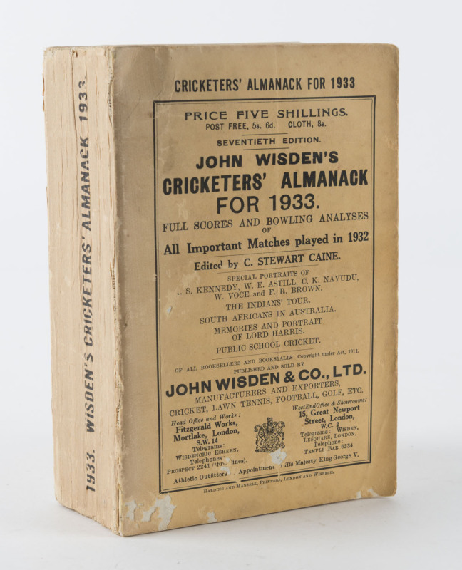 1933 WISDEN'S ALMANACK, original soft cover edition, complete. 
