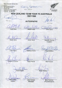 NEW ZEALAND: A nice group of six late 1990s official team sheets comprising of NEW ZEALAND TEAM TOUR TO SHARJAH & PAKISTAN 1996 (Germon, Capt.); Wills World Cup New Zealand Team 1996 (Germon, Capt.); Shell Rosebowl Clear New Zealand Women's Team 1996 (Ill - 4