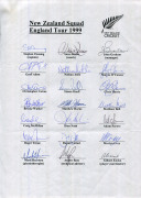 NEW ZEALAND: A nice group of six late 1990s official team sheets comprising of NEW ZEALAND TEAM TOUR TO SHARJAH & PAKISTAN 1996 (Germon, Capt.); Wills World Cup New Zealand Team 1996 (Germon, Capt.); Shell Rosebowl Clear New Zealand Women's Team 1996 (Ill - 5