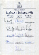 ENGLAND: A nice group of 6 late 1990s official team sheets, comprising ENGLAND v India (Lords Test, June 1996) (Atherton, Capt.); ENGLAND v Pakistan 1996 Texaco Trophy (Atherton, Capt.); England Tour to Zimbabwe & New Zealand 1996/97 (Atherton, Capt.); En - 2