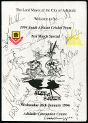 4 signed menus: ACS 3rd Annual Dinner (Marleston) Oct.1980 signed by BILL O'REILLY & DON BRADMAN: 1982-83 District Cricketer of the Year (Adelaide) signed by DON BRADMAN & TONY LOCK; 1994 Welcome to the South African Team signed by many cricketers incl. R - 4