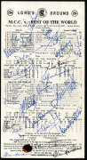 LORD'S GROUND SCORE CARDS with numerous signatures: England v Australia Centenary Test 1980 signed by both teams; M.C.C. v Rest of the World, Aug.1987 signed by 11 of M.C.C. and 10 of RoW + Clive Lloyd; and England v New Zealand June 1990 signed by Richar - 2