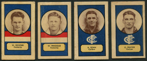 1932 Clarke-Ellis 'Footballers' (4/108) comprising "W. DOWNIE Footscray", "W. MINOGUE Footscray", "A. EGAN Carlton" and "G. MACKIE Carlton". G/VG.