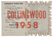 Collingwood: 1958 Member's Season Ticket (Premiership year), with Fixture List & hole punched for each game attended. Also, 3 ticket stubs from the Grand Final at the MCG. (4 items). - 2