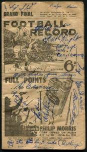 The Football Record: Special edition for the 1958 Grand Final between Collingwood and Melbourne; extensively signed to front cover by Collingwood supporters who were present at the match.