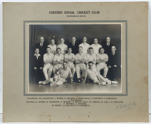 Various team photographs including the Cherrio Social Cricket Club 1937-38 (by Pullan Cooke, Brunswick); St. Jude's C.C. 1907-08 (by The Allan Studio, Collingwood); Ascot Vale Football Club 1937 Premiers (by Dover Studio, Moonee Ponds); plus one other, a football team, circa 1940. (4 items.