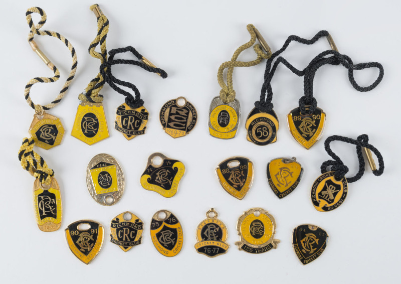 RICHMOND CRICKET CLUB: 1958 - 1990 collection of membership fobs and medallions, (19, all different).