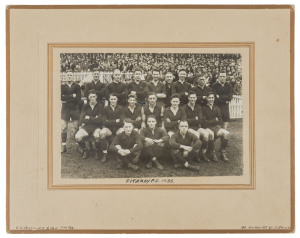 FITZROY FOOTBALL CLUB 1935: Official team photograph by C.E.Boyles & Son; mounted on backing card. Overall 20 x 25cm.Although Fitzroy finished the season in 7th position, the photograph includes their Brownlow medallist for 1935, Haydn Bunton, Snr. It was