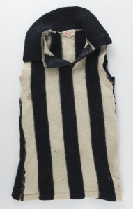 COLLINGWOOD: circa 1950s pure wool, short-sleeved club jumper; probably a junior size; with label reading "Made expressly for HARTLEYS by Haworth Knitting Mills.