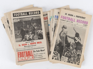 The Football Record: 1970 editions for 20 of the Home-and-Away Rounds, nine featuring St.Kilda: Mainly very fine. (20). Also, The Age Football Fxture for St.Kilda. St. Kilda finished the Home-and-Away Season in Third position on the ladder, with 14 wins, 