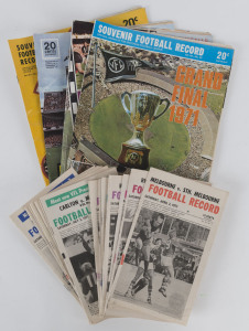 The Football Record: 1971 editions for 18 of the Home-and-Away Rounds, together with the Special Editions for the First Semi-Final (Richmond v Collingwood), the Second Semi-Final (Hawthorn v St. Kilda), the Preliminary Final (St. Kilda v Richmond) and the Grand Final (St. Kilda v Hawthorn). Also, The Age Football Fixture for Collingwood 1971. (23 items). Hawthorn won the Grand Final by 7 points in front of 118,192 fans. Peter Hudson of Hawthorn was the VFL's leading goalkicker with 150