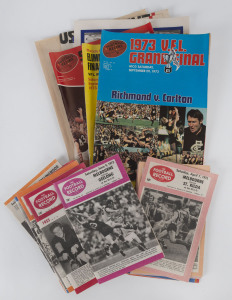 The Football Record: 1973 editions for 17 of the Home-and-Away Rounds, together with the Special Editions for the Elimination Final (Essendon v St.Kilda), the Semi-Final (Richmond v St. Kilda) and the Grand Final (Richmond v Carlton). Also, 4 associated liftouts or newsletters. (24 items). Richmond 16.20 (116) won the Grand Final over Carlton 12.14 (86) in front of 116,956 fans. Richmond also won the Reserves Premiership.