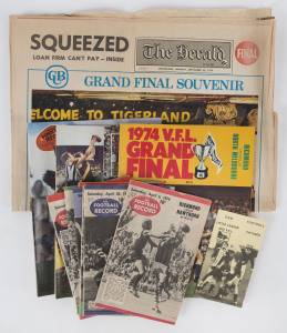 The Football Record: 1974 editions for 7 of the Home-and-Away Rounds, together with the Special Editions for the Elimination Final (Footscray v Collingwood), the Semi-Final (Hawthorn v Collingwood), the Preliminary Final (North Melbourne v Hawthorn) and the Grand Final (Richmond v North Melbourne). Also, The Herald Grand Final supplement and the SSB Little League Fixture Card, (13 items). Richmond 18.20 (128) won the Grand Final over North Melbourne 13.9 (87) in front of 113,839 fans