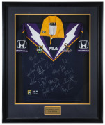 MELBOURNE STORM: Melbourne Storm guernsey signed by 2001 team, with numerous signatures, window mounted, framed & glazed, overall 89x110cm