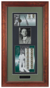 DON BRADMAN, 1997 Australia Post "Australian Legends - Sir Donald Bradman" display, comprising P.O. Stamp Pack & PNC (coin FDC) plus a signed inset photoraph of Bradman, framed and glazed, overall 40x73cm.