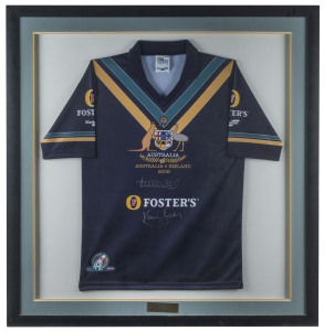 AUSTRALIA vs IRELAND: 2005 International Rules Series guernsey signed by Australian coach Kevin Sheedy & co-captain Andrew Mcleod.