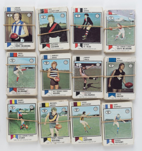 1974 SCANLENS: incomplete set with some duplication comprising with Carlton [21], Collingwood [20], Essendon [16], Fitzroy [18], Footscray [22], Geelong [19], Hawthorn [23], Melbourne [23], North Melbourne [20], Richmond [21], St Kilda [24] and South Melb