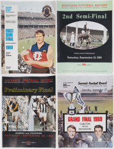 The Football Record: Special editions for the 1969 1st Semi-Final (Geelong v Richmond); the 2nd Semi-Final (Carlton v Collingwood);  the Prelim. Final (Richmond v Collingwood) and the Grand Final (Carlton v Richmond). (Total: 4). Carlton kicked the same l